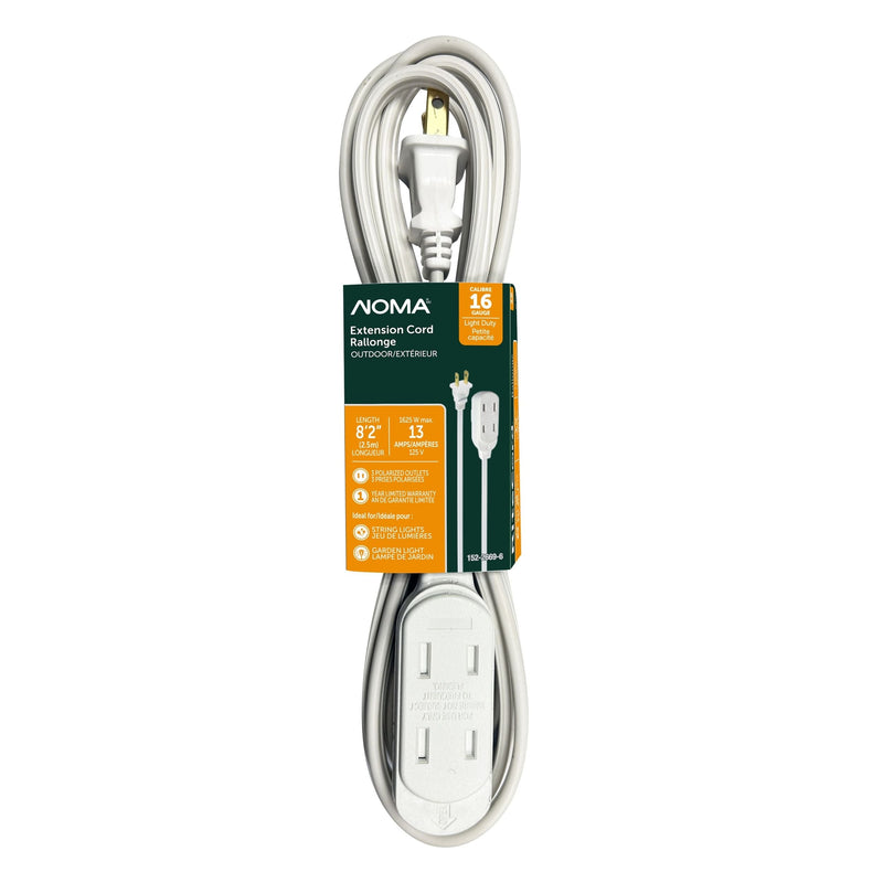 2.5-m 13A 3-Outlet Light-Duty 16-Gauge White Outdoor Extension Cord A8214
