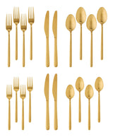 Chelsey Satin Gold Finish Slim Round Stainless Steel Flatware Set, Serves 4, 20-pc