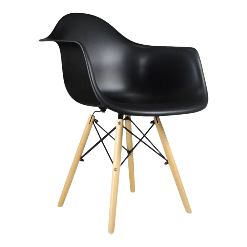 Black Plastic Bucket Armchair with Wood Legs S2478