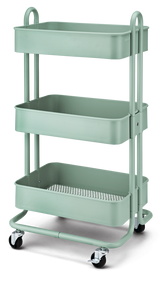 Momentum Steel 3-Tier Utility Cart with 4 Wheels, Eucalyptus