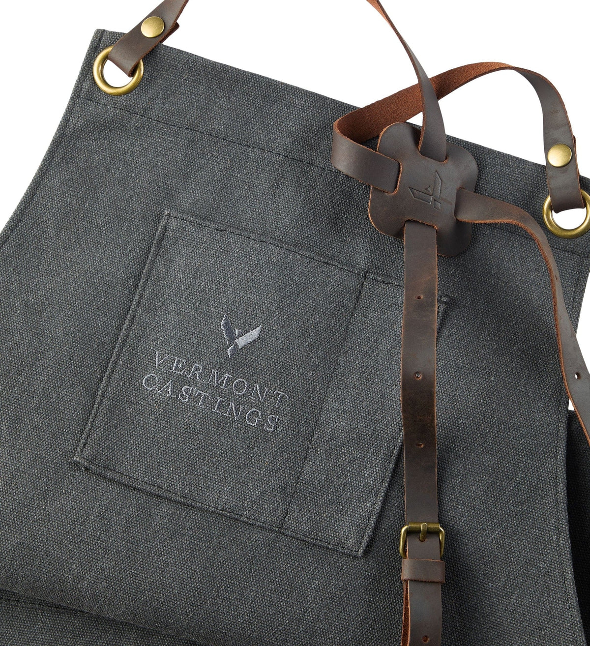 Adjustable Canvas & Leather BBQ Grilling Apron with Pockets, Grey