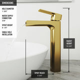 Amada Single Handle Vessel Sink Bathroom Faucet, Matte Brushed Gold