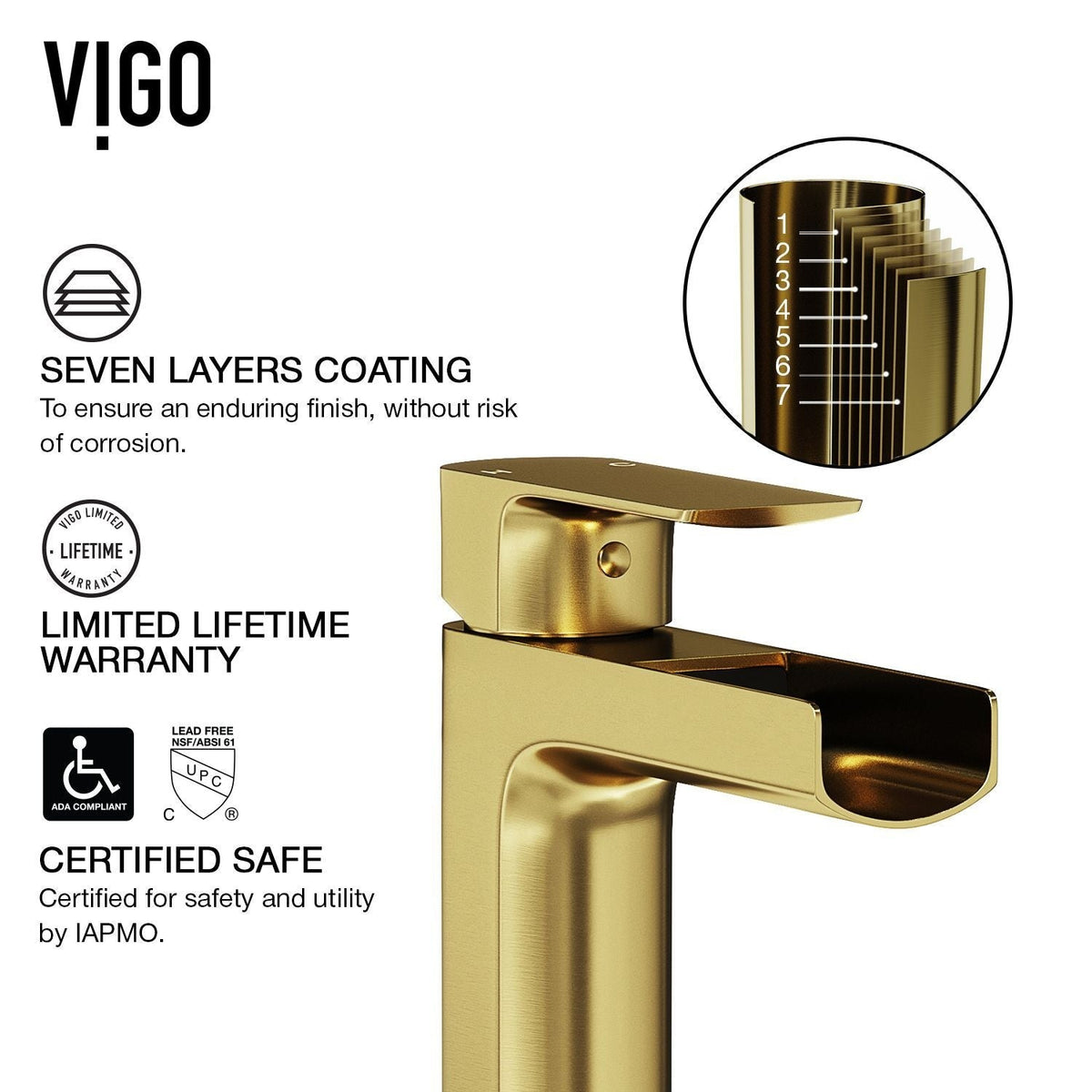 Amada Single Handle Vessel Sink Bathroom Faucet, Matte Brushed Gold