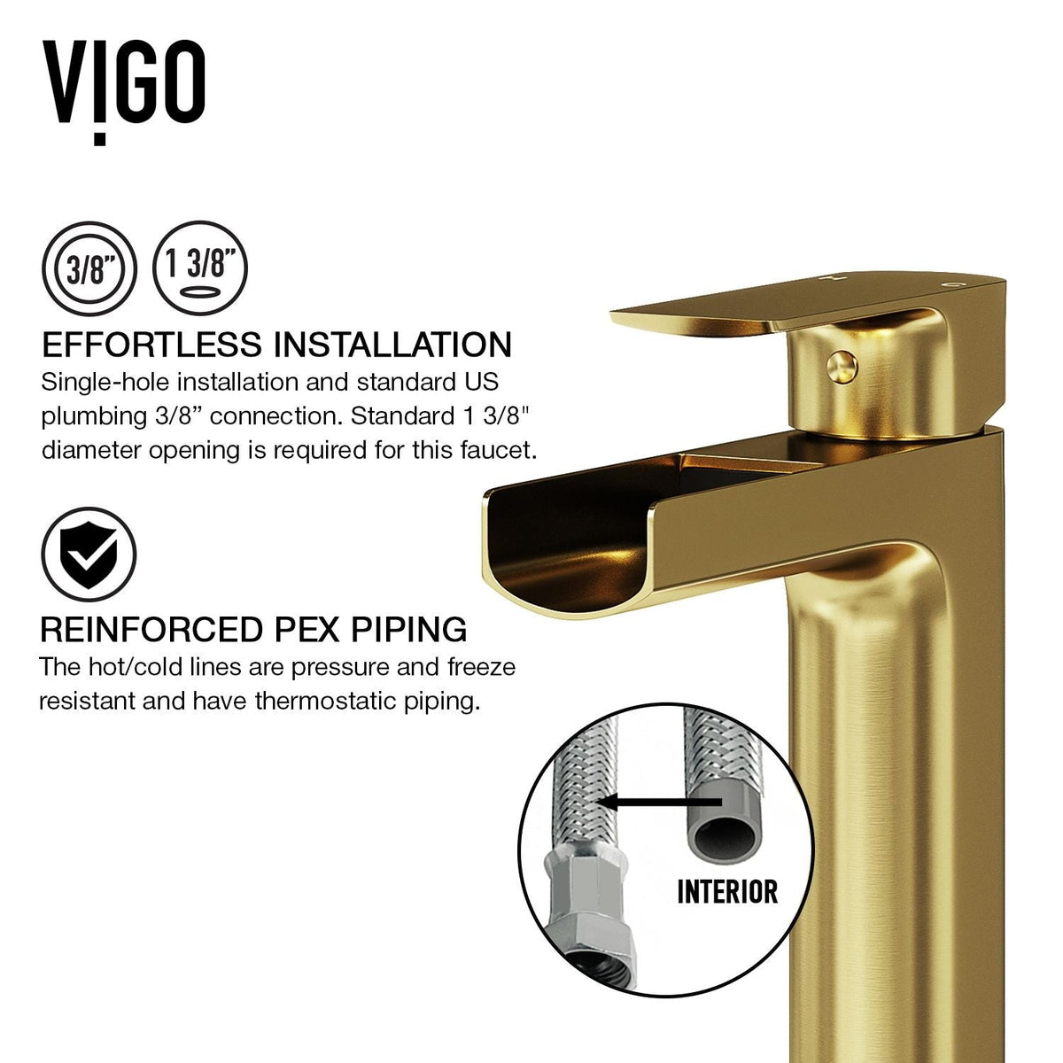 Amada Single Handle Vessel Sink Bathroom Faucet, Matte Brushed Gold