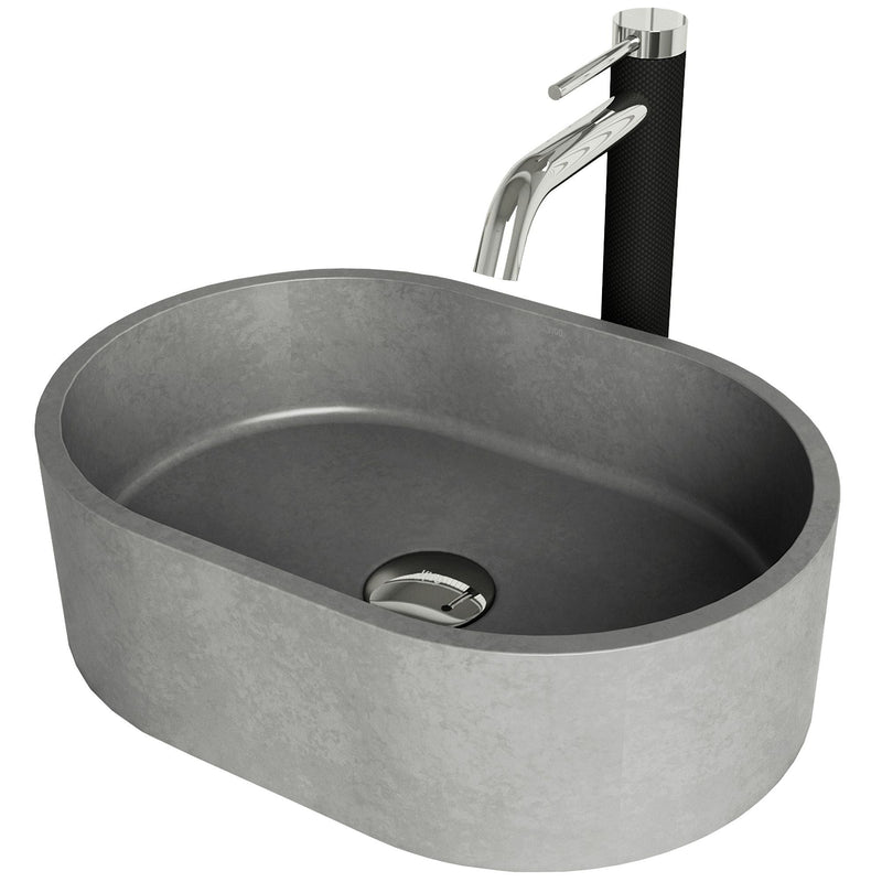 Giralda Gothic Grey Bathroom Sink/Basin Set with Lexington Faucet and Oval Composite Vessel G8906