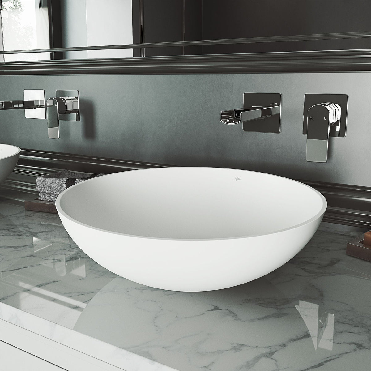 Lotus Matte Stone Round Composite Vessel Bathroom Sink/Basin with Deep Bowl, White
