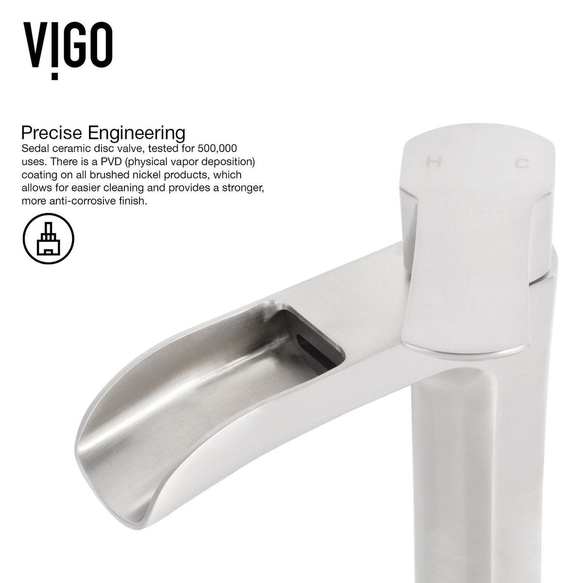 Niko Single Handle Vessel Sink Bathroom Faucet with Deck Plate, Brushed Nickel