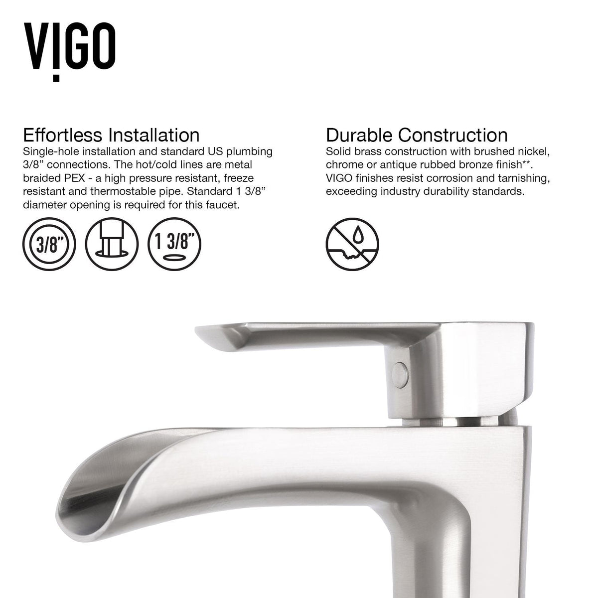 Niko Single Handle Vessel Sink Bathroom Faucet with Deck Plate, Brushed Nickel