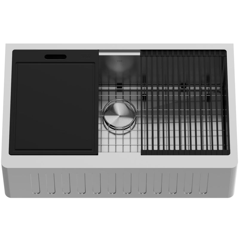 Oxford 1-Bowl Stainless Steel Apron Front Farmhouse Kitchen Sink with Accessories, 33-in K5899
