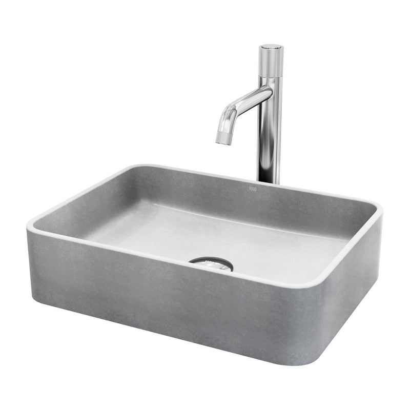 Segovia Gothic Grey Bathroom Sink/Basin Set with Apollo Faucet and Rectangular Vessel N6813
