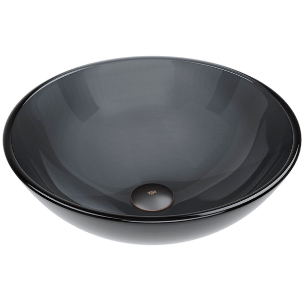 Sheer Glass Round Vessel Bathroom Sink/Basin with Deep Bowl, Black W1704