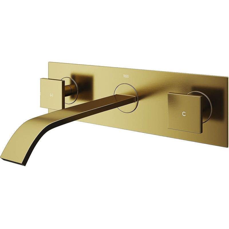 Titus Wall Mount Dual Handle Bathroom Sink Faucet, Eco-Friendly 1.2 GPM Flow Rate, Matte Brushed Gold N582